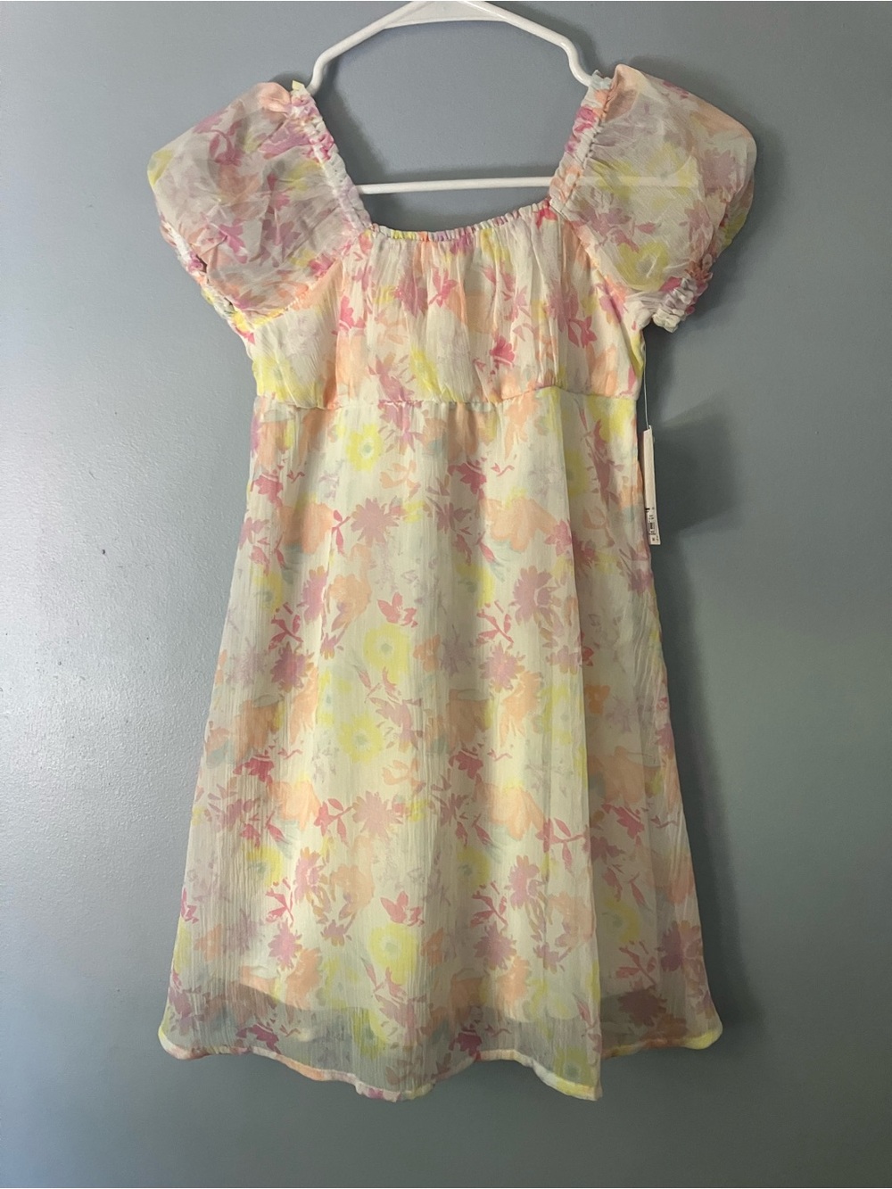 Kohl's Pastel Floral Puff Sleeve Chiffon Dress - Pink & Yellow